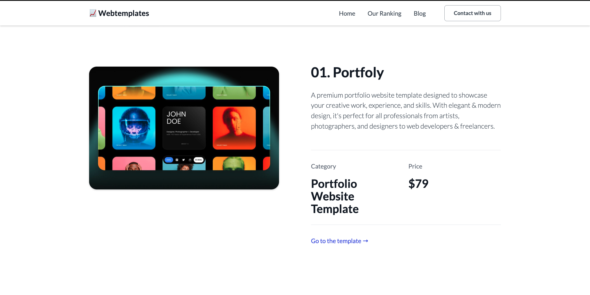 Web Templates marketplace showing portfolio website designs